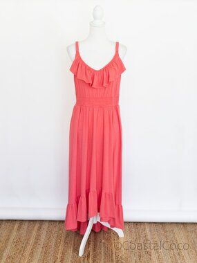 Torrid 2X Maxi Hi-low Dress Coral Ruffle Summer Cocktail Vacation Resortwear